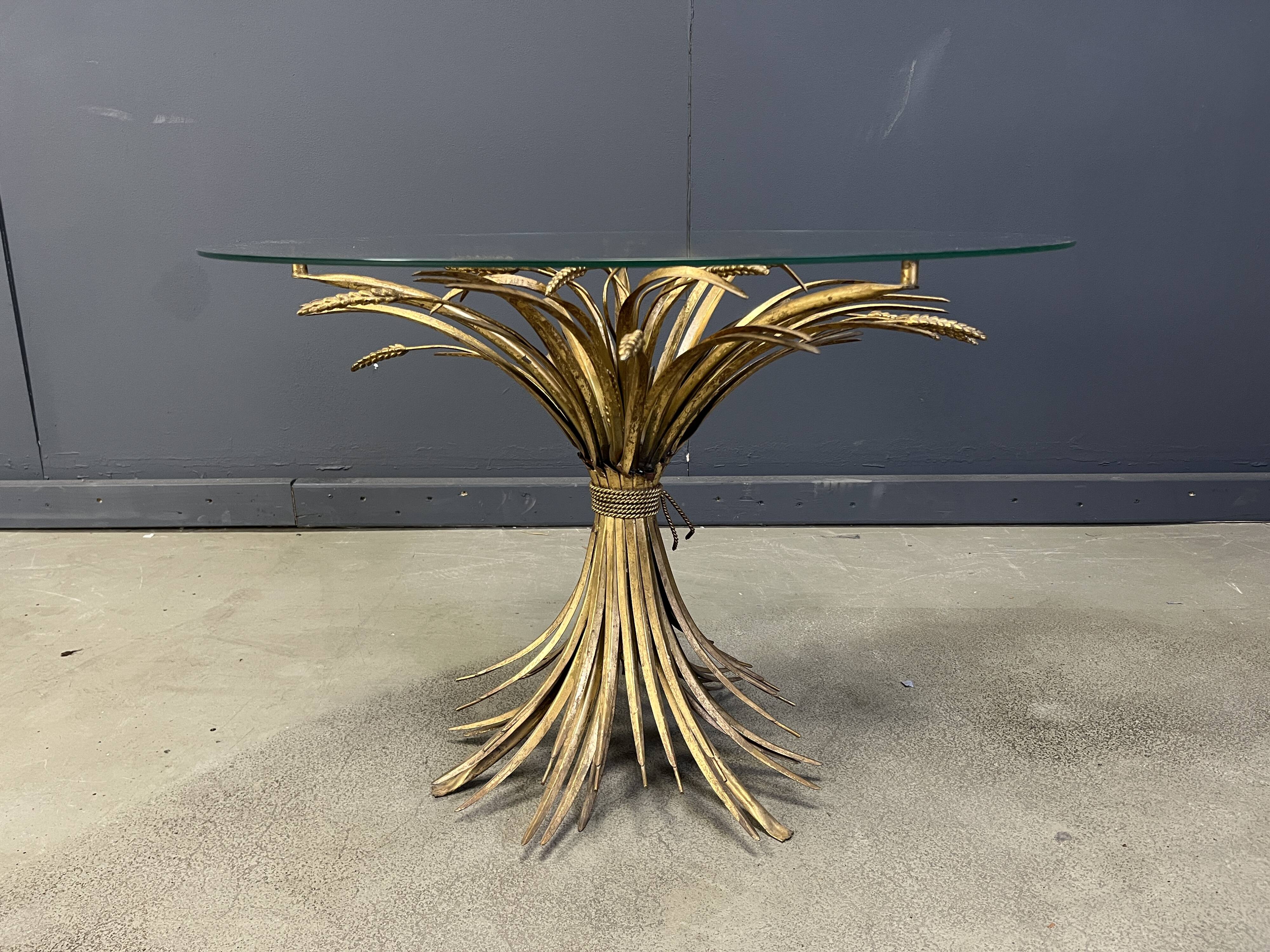 Vintage gilt metal sheaf of wheat coco chanel coffee table, 1960s