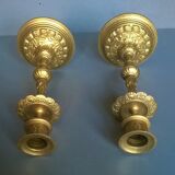 Pair of art-deco candlesticks with floral motifs and palmettes 20th century