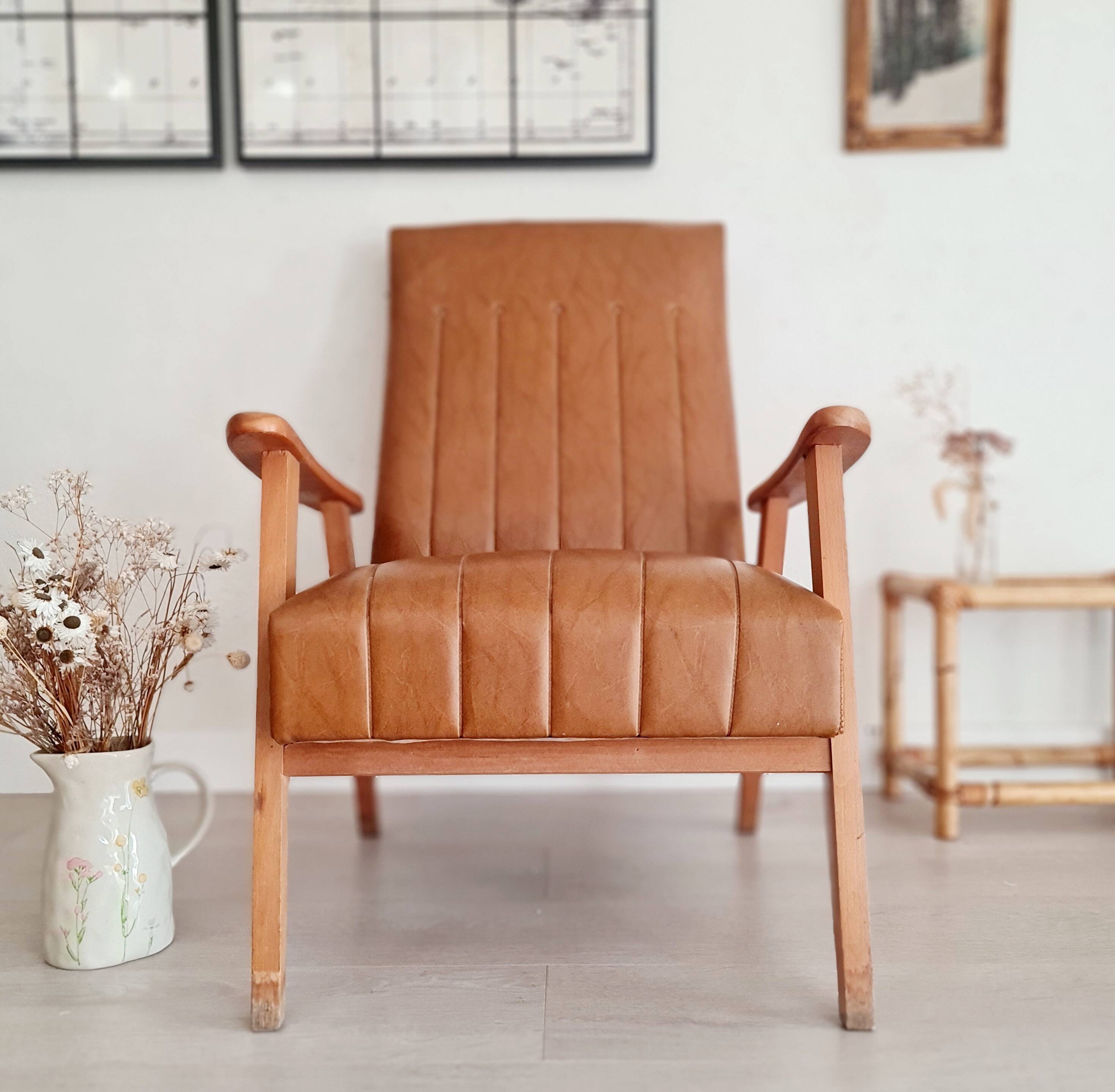 Scandinavian armchair with camel compass legs