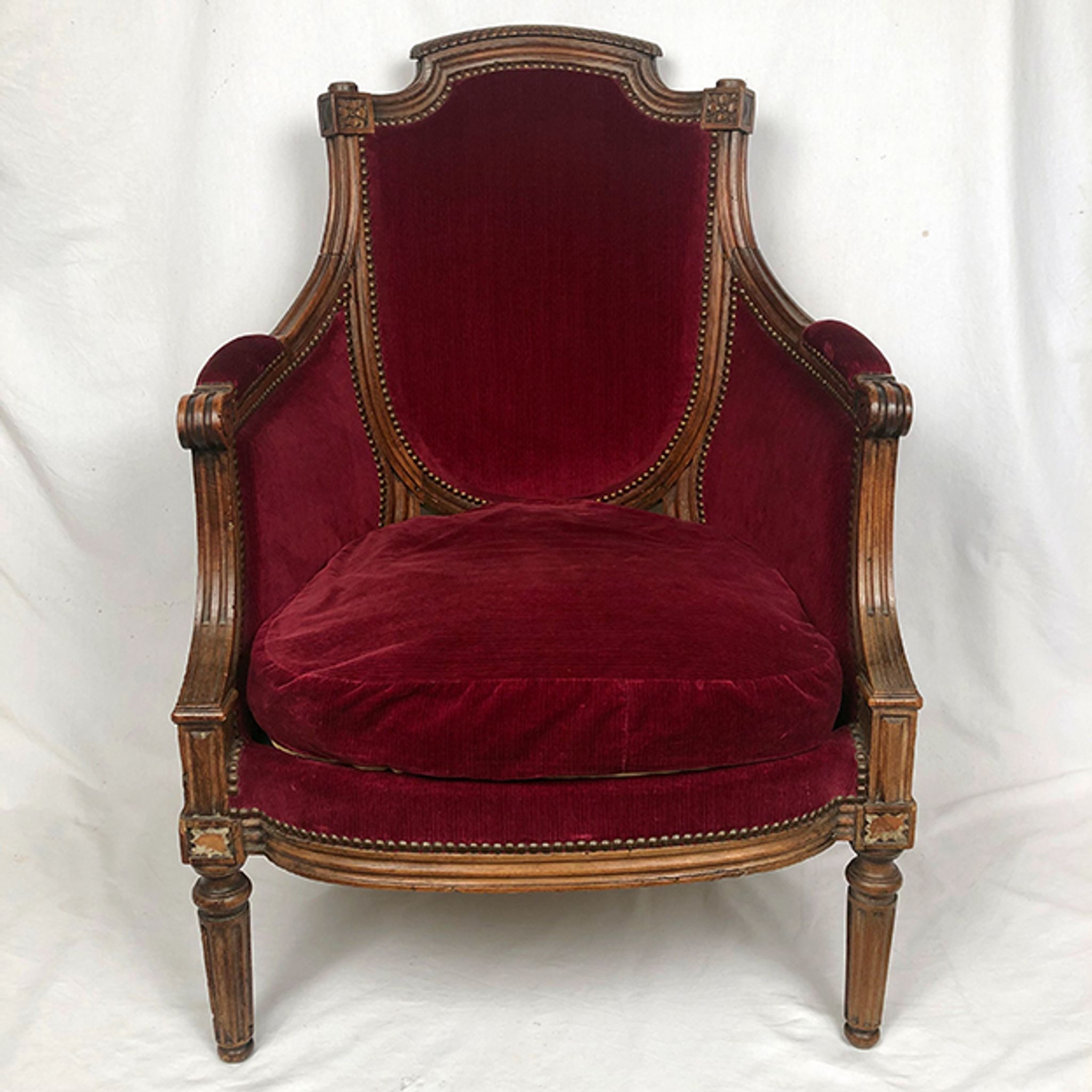 Louis XVI style shepherdess trimmed with dark red velvet, early nineteenth