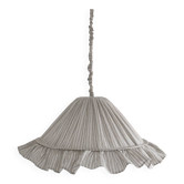Suspension Emilia, pleated lampshade with frills, olive stripes