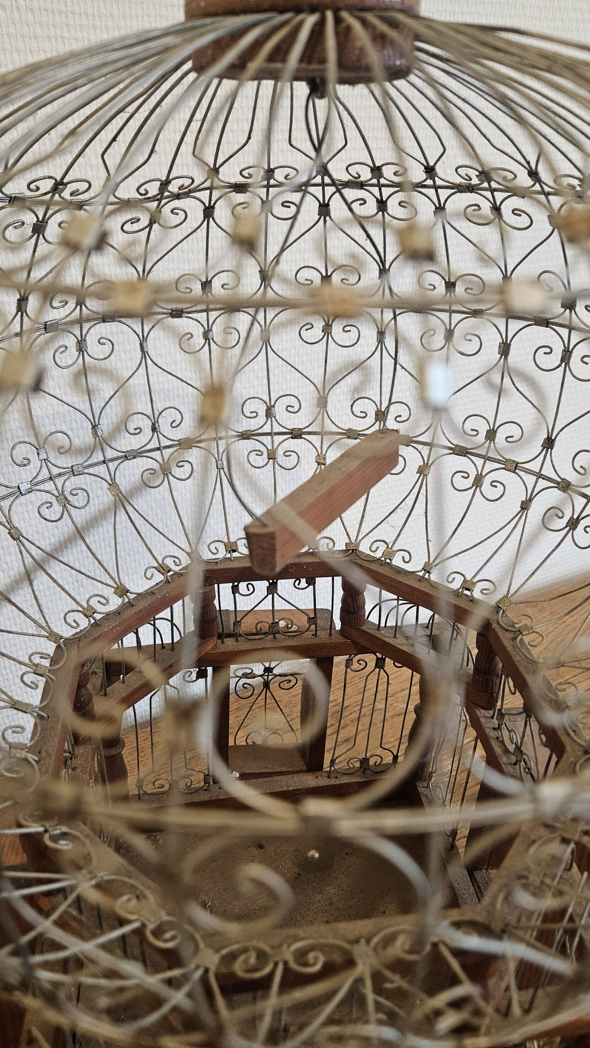 Vintage wooden and metal birdcage (1930s)