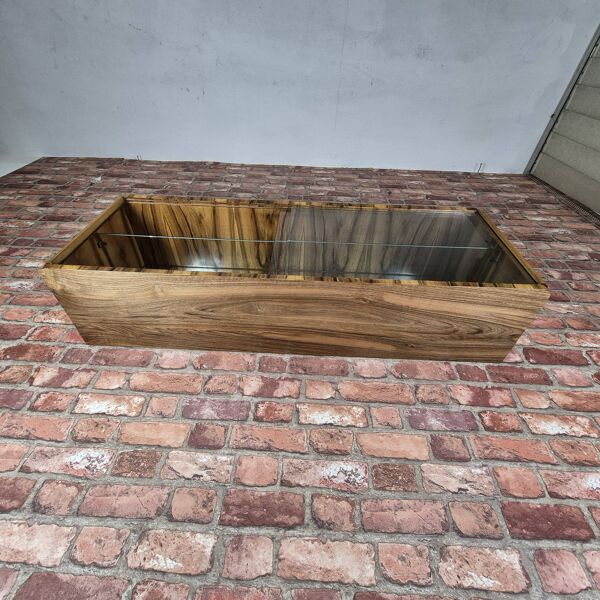 Wall-Mounted Walnut Display Cabinet with Mirrored Back – Upcycled 1960s Mid