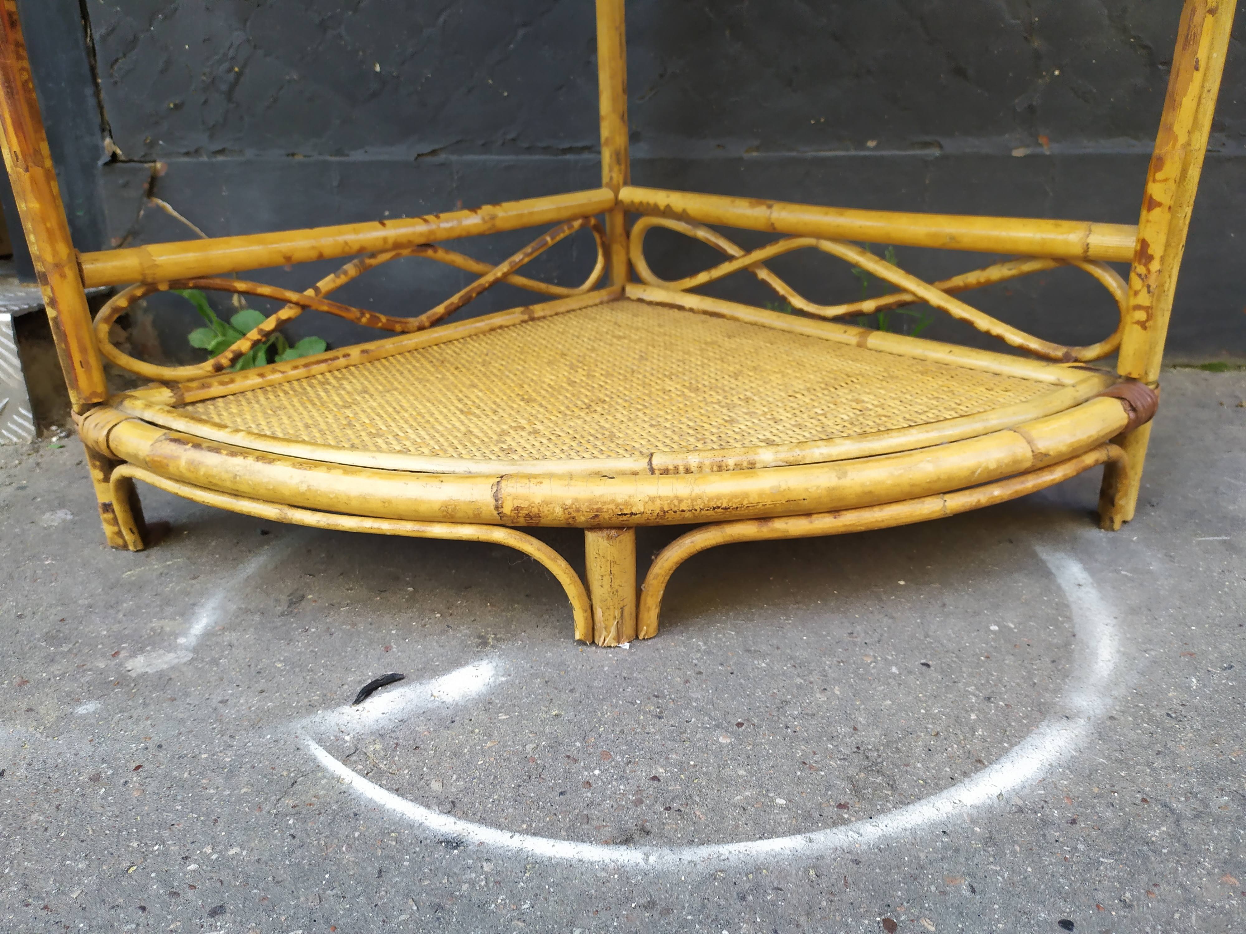 Vintage rattan corner shelf