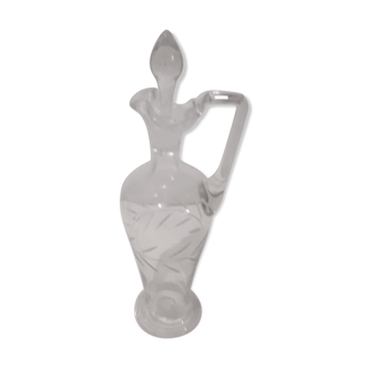 Hand-engraved glass ewer carafe with cap