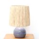 Blue ceramic lamp, raffia lampshade, 1970s