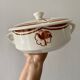 Vintage iron terracotta sauce boat and tureen set, Paradis de Badonvillier model