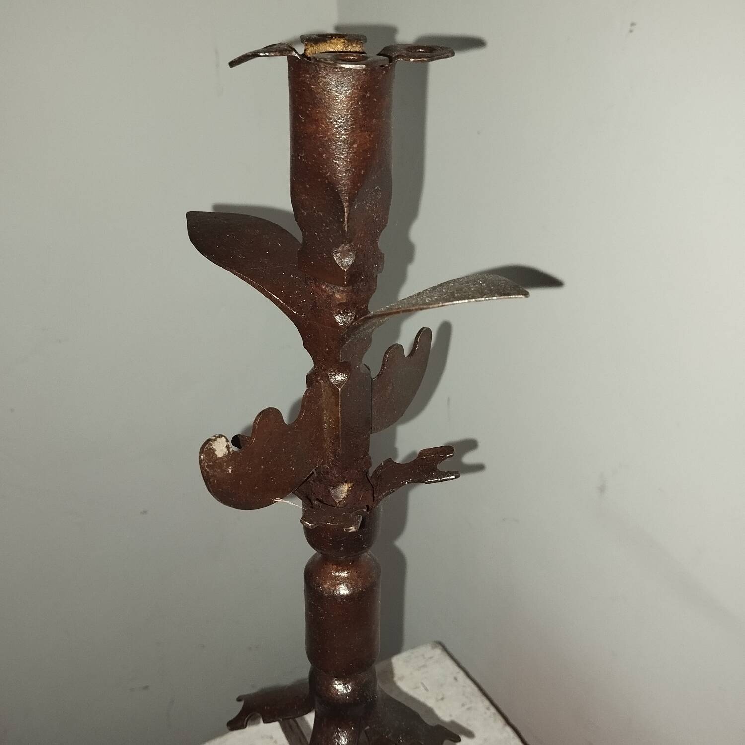 Candle holder blade base wrought iron brutalist folk art
