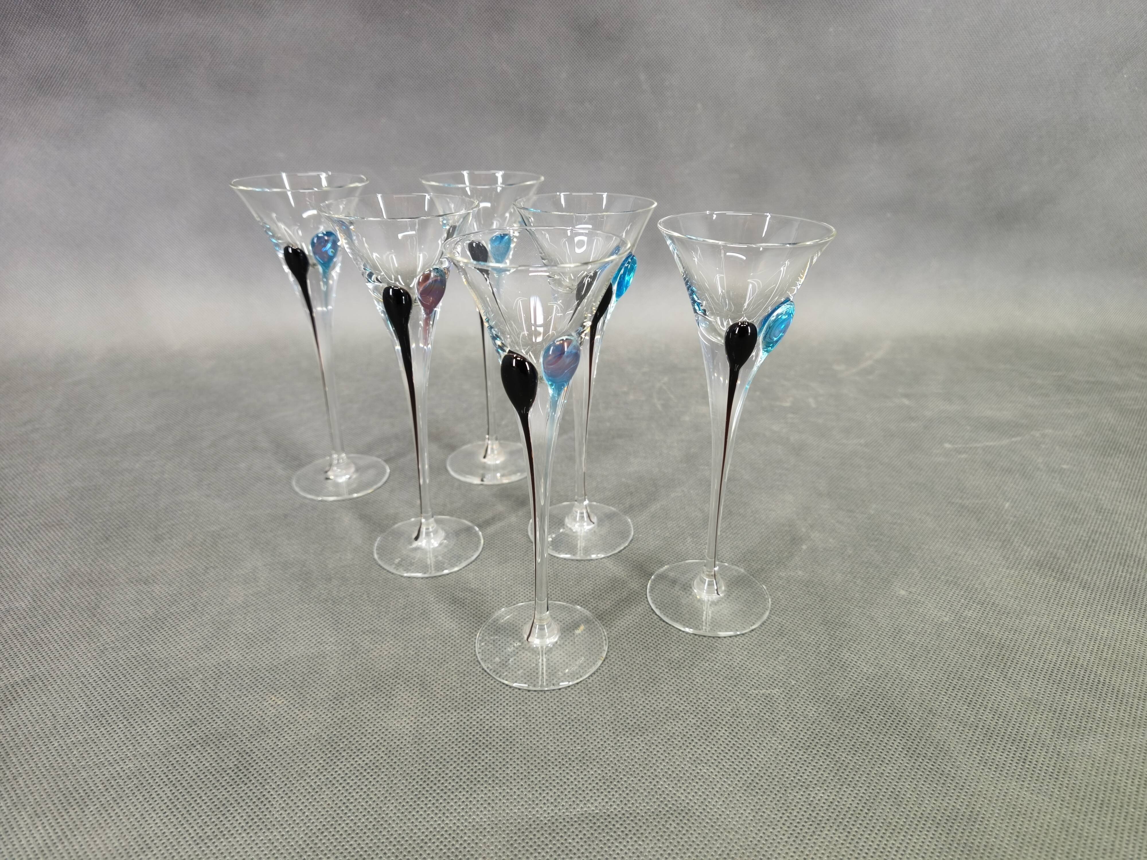 Hand-blown crystal carafe Bohemian Crystalex and a set of six glasses, 1990s.