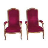 Pair of red velvet voltaire armchairs
