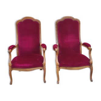 Paire de fauteuil voltaire en velours rouge