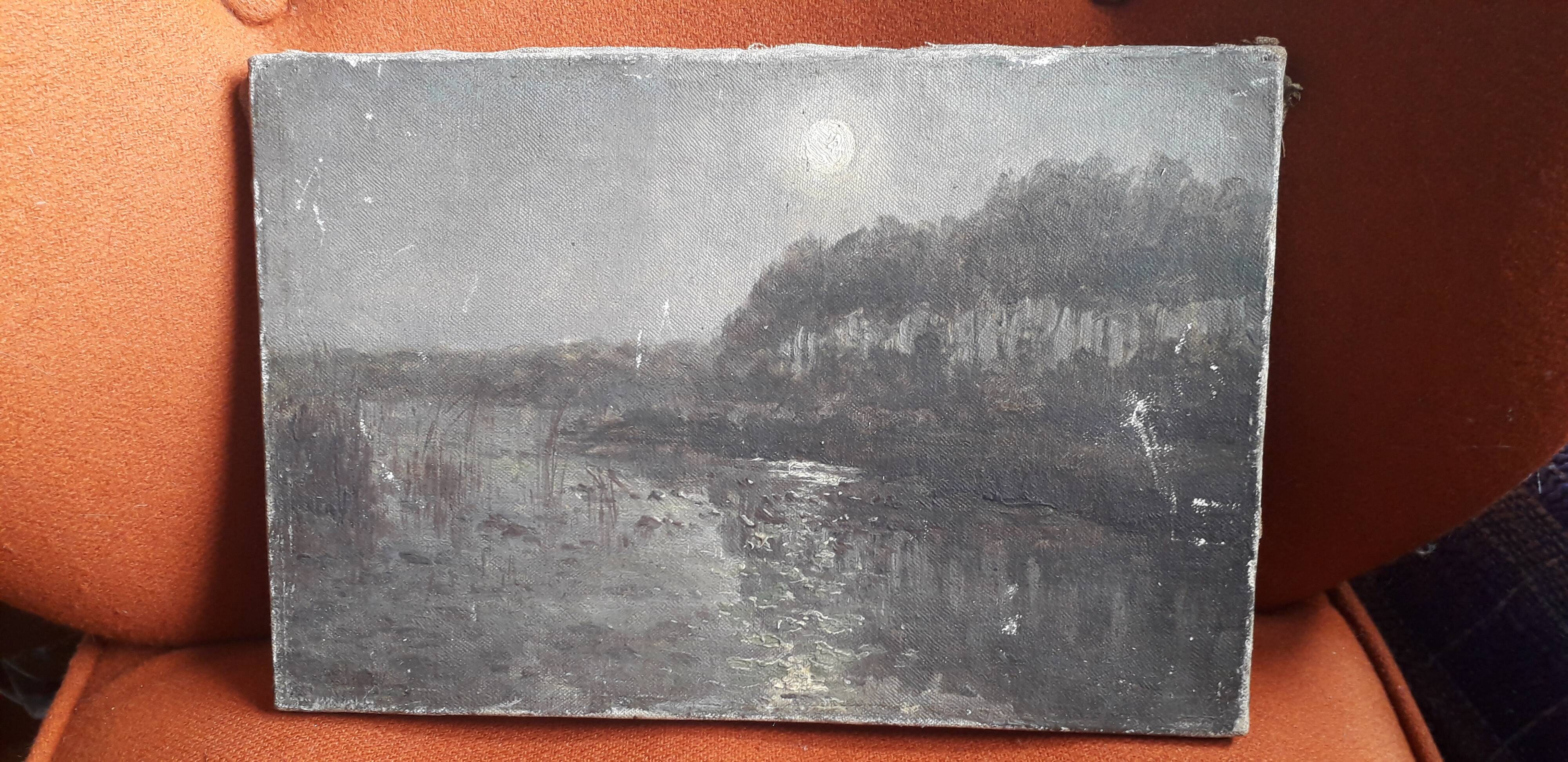 Old oil painting representing a landscape