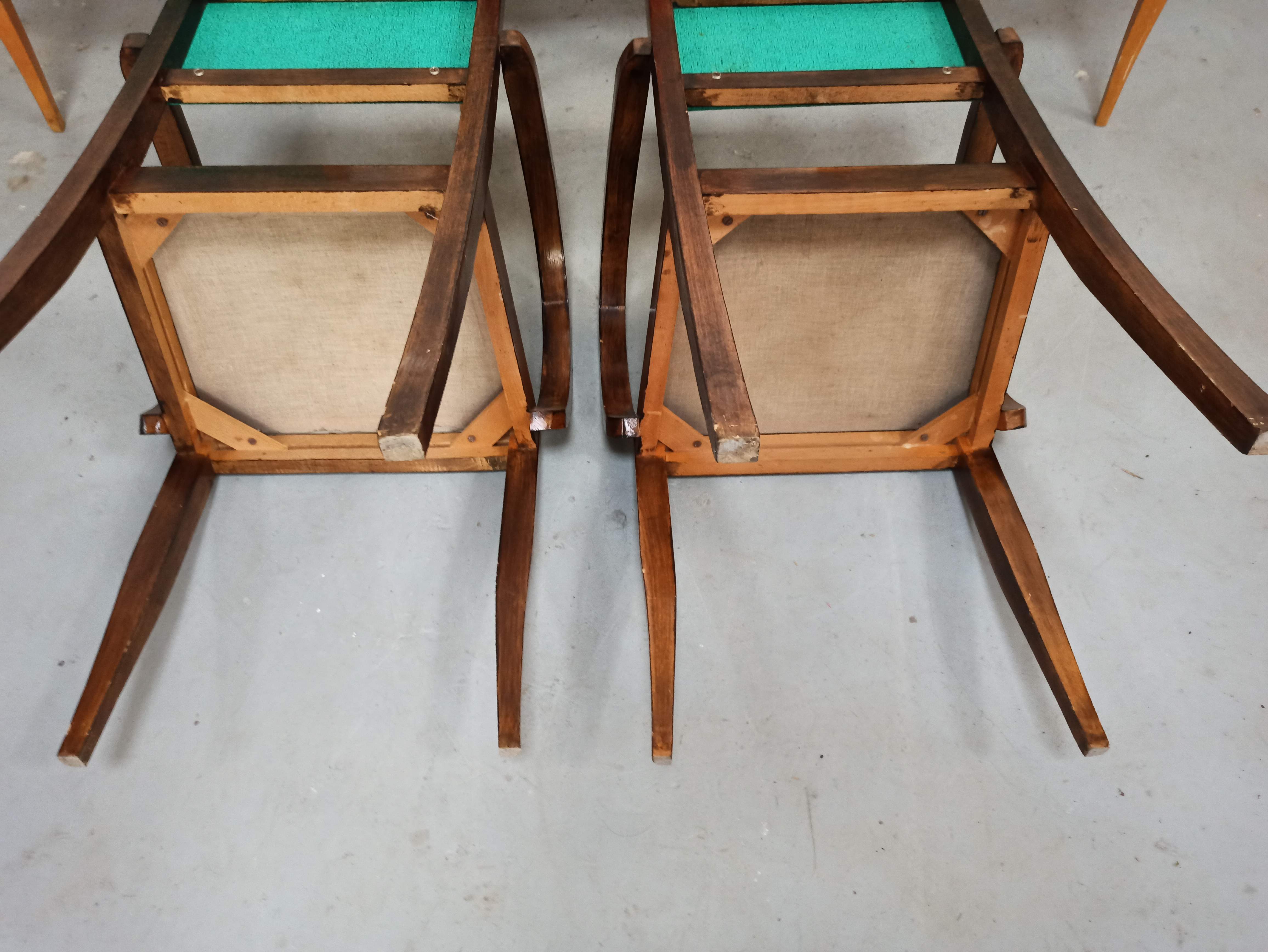 Lot 5 armchairs bridge skai and wood - red green