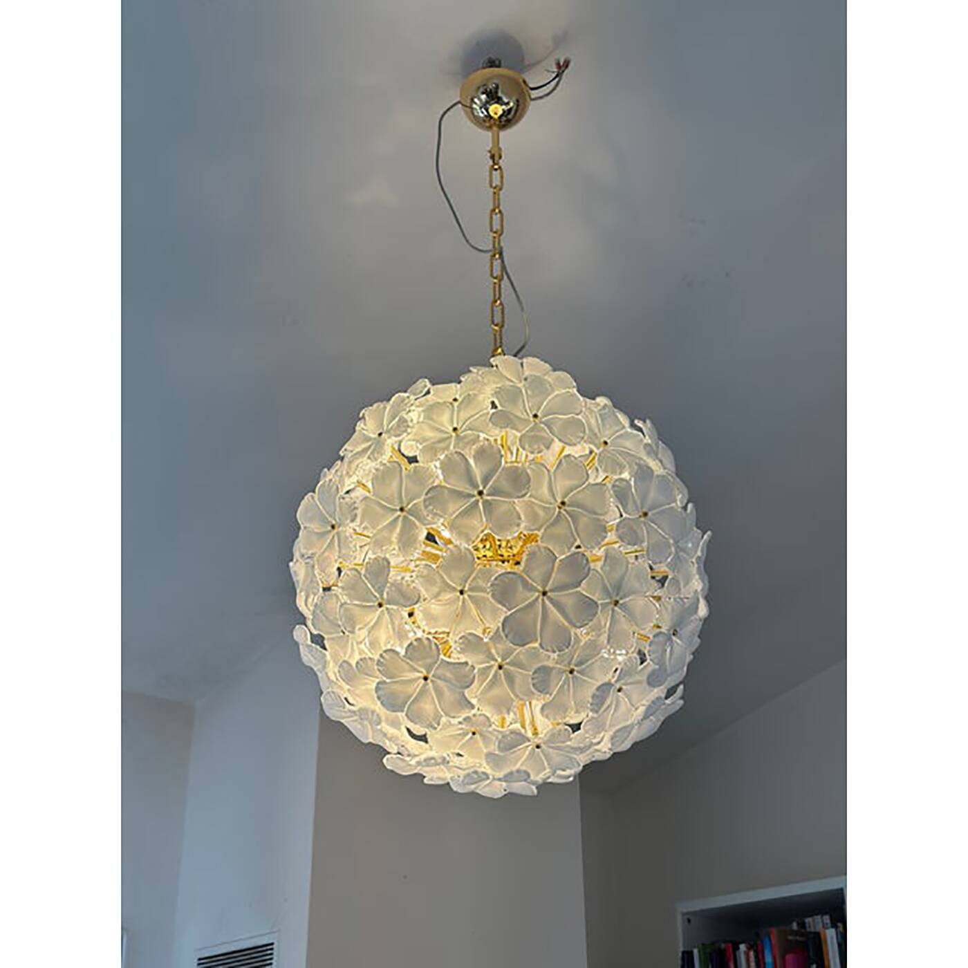 Italian White Flowers Glass Sputnik Candlestick