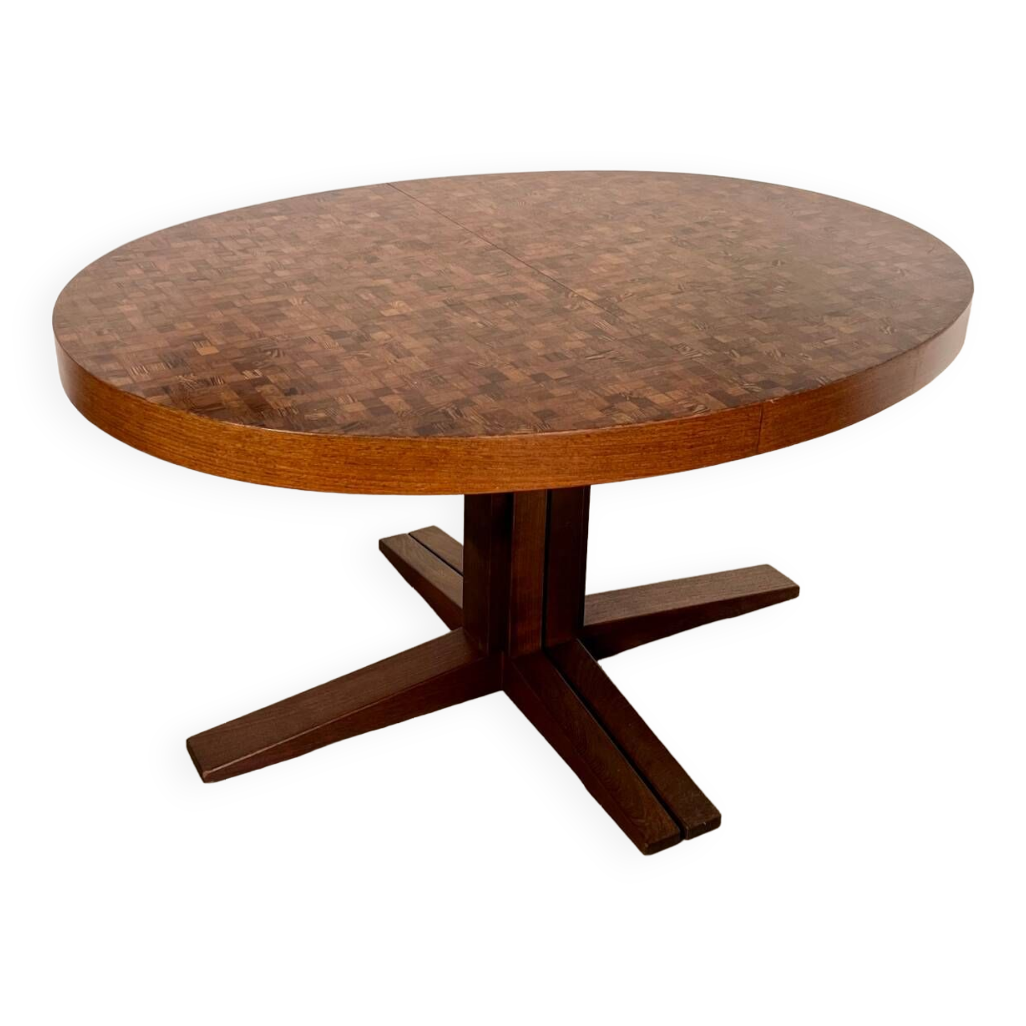 Ancienne table bois marqueté design Dieter Waeckerlin Idealheim années 60 extensible