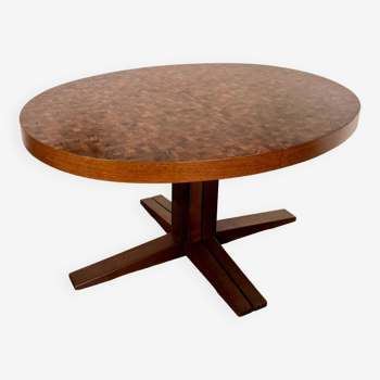 Old inlaid wood table designed by Dieter Waeckerlin Idealheim from the 60s, extendable