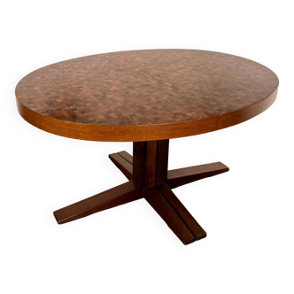 Old inlaid wood table designed by Dieter Waeckerlin Idealheim from the 60s, extendable
