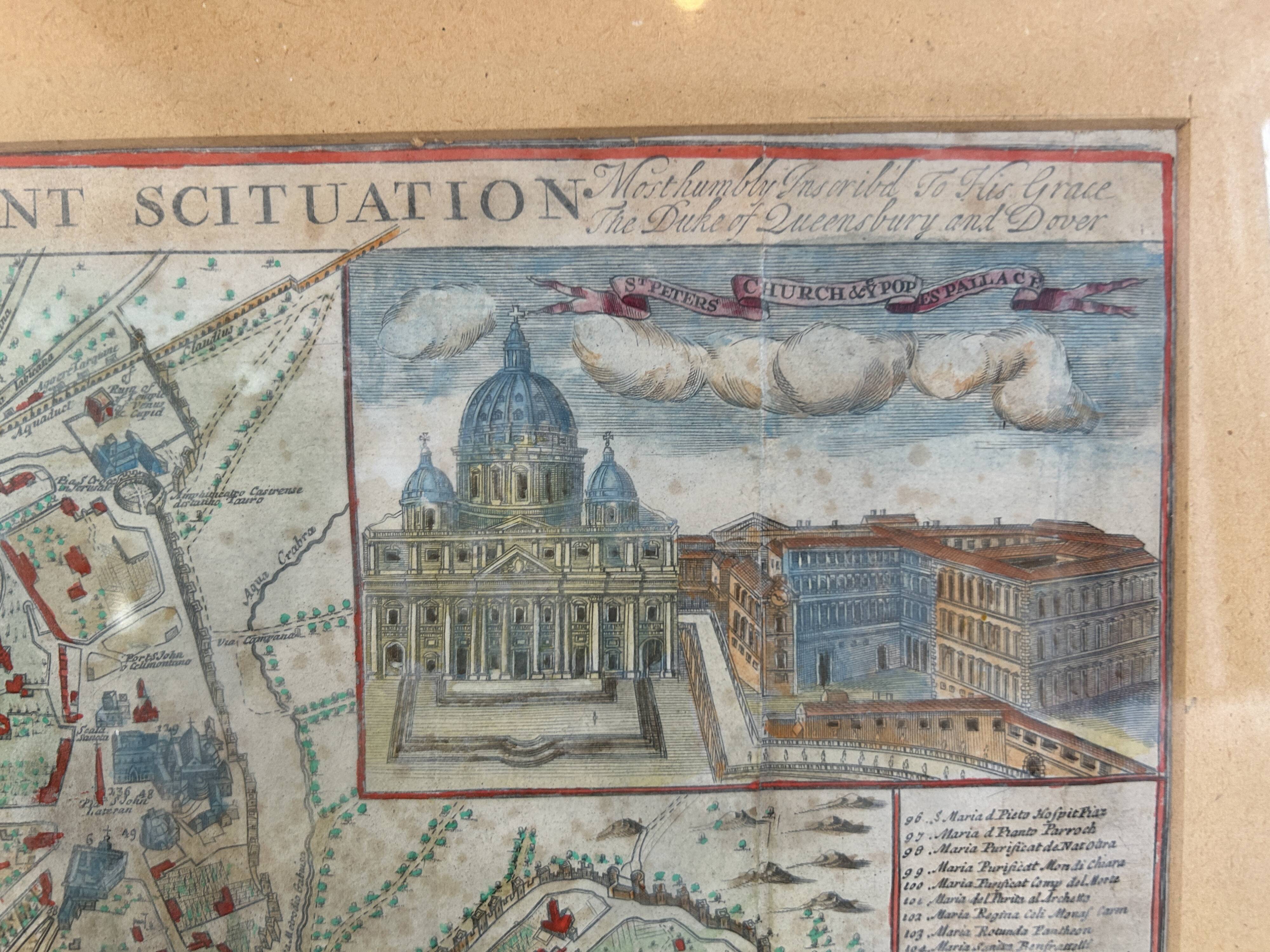 Gravure du XVIIIème - plan de Rome par J.Senex (1678 - 1740)