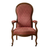 Voltaire armchair Louis Philippe in walnut and red fabric