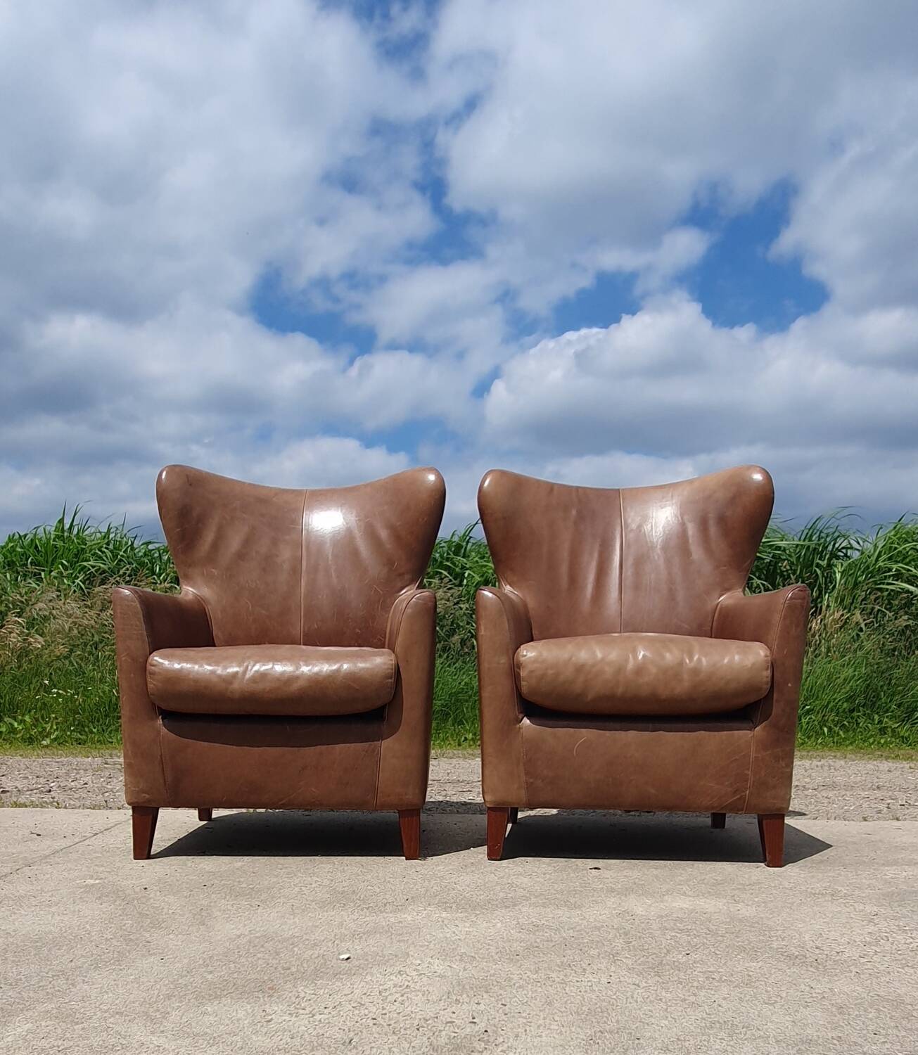 Pair leather wingback armchairs Machalke