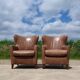 Pair leather wingback armchairs Machalke