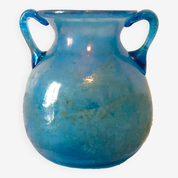 Blue Blown Glass Amphora Vase