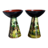 Pair of vintage Basque pottery – glazed ceramic – signed G. Defly