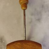 2 mismatched steel and wood coat hooks