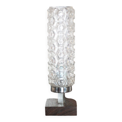 Lampe de table vintage , lampe a poser bois et globe verre, lampe d'appoint