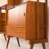 Scandinavian free-standing teak wall unit with 5 cabinets, Norway 1960s