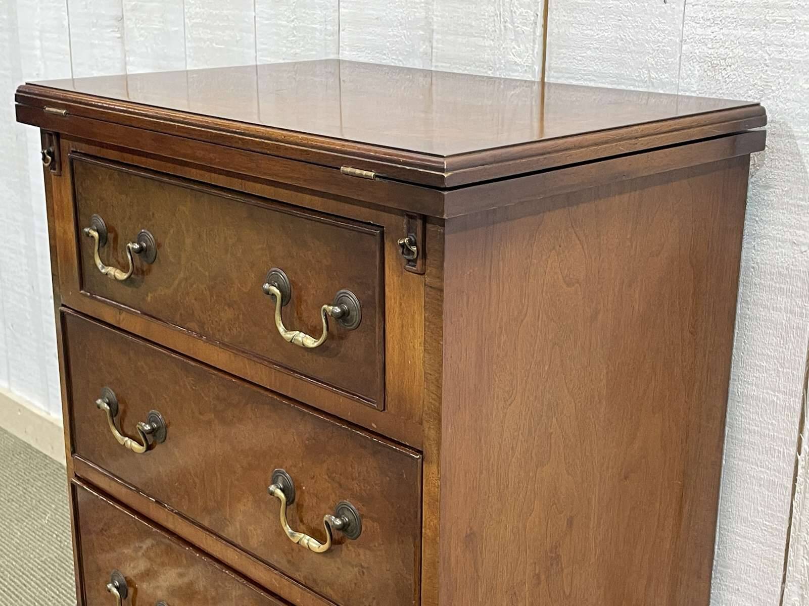 English walnut chest of drawers with drop-down top, 1950s work