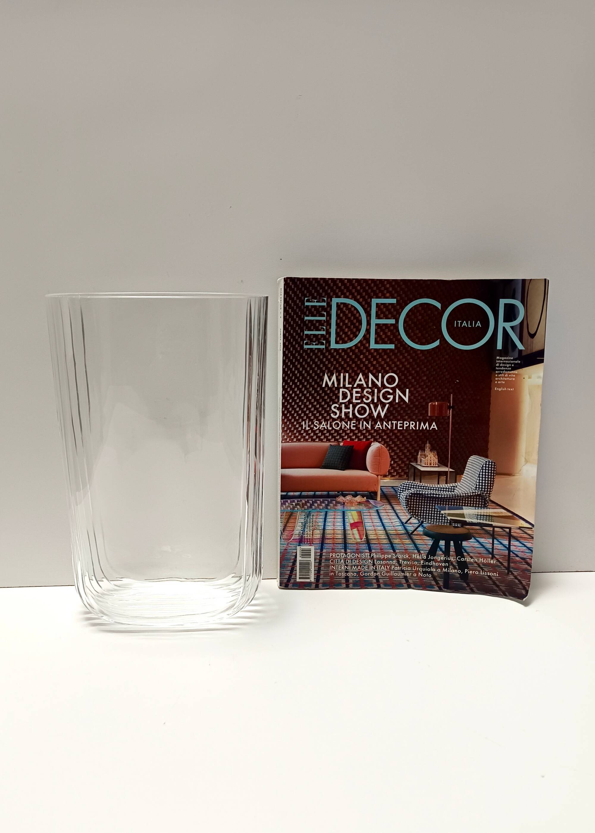 Rectangular Transparent Murano Glass Vase by Carlo Moretti, Signed, Italy 1990s