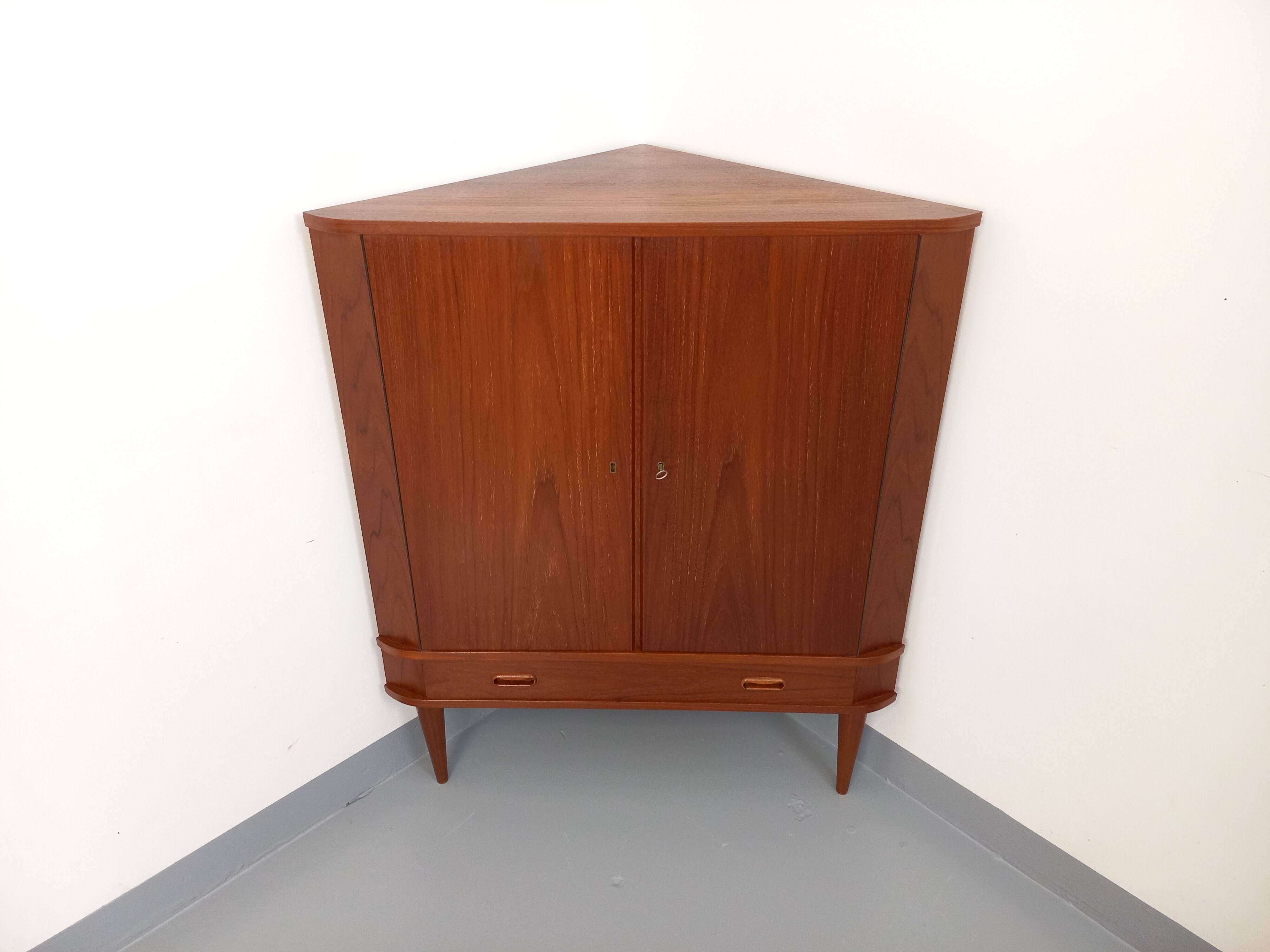 Vintage Scandinavian teak storage corner cabinet from the 60s
