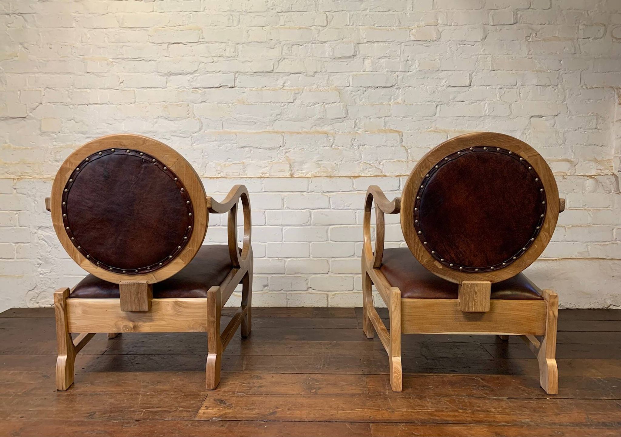 Pair of Hungarian Walnut & Leather Chairs by Lajos Kozma 1884-1948