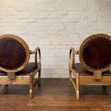 Pair of Hungarian Walnut & Leather Chairs by Lajos Kozma 1884-1948