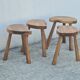 4 Vintage tripod stools, solid wood, brutalist, circa 1960
