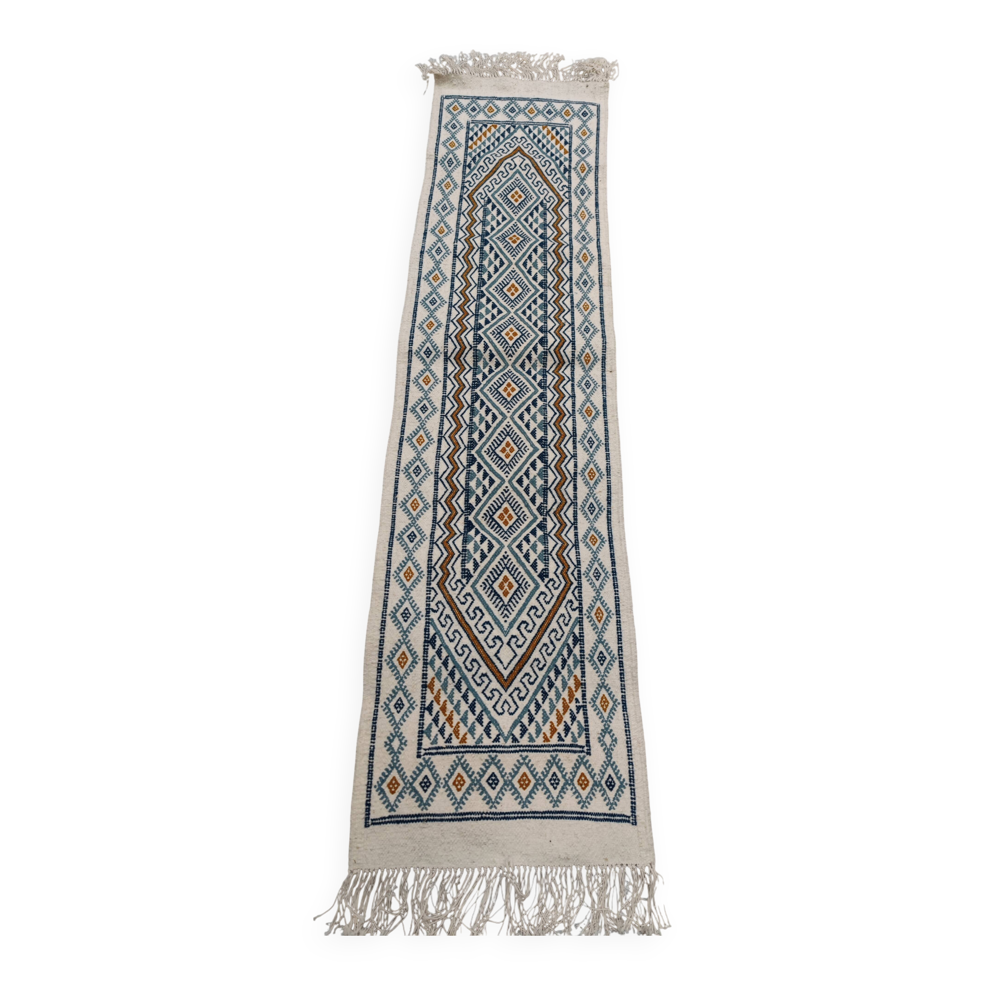 Hand-woven natural wool hallway rug