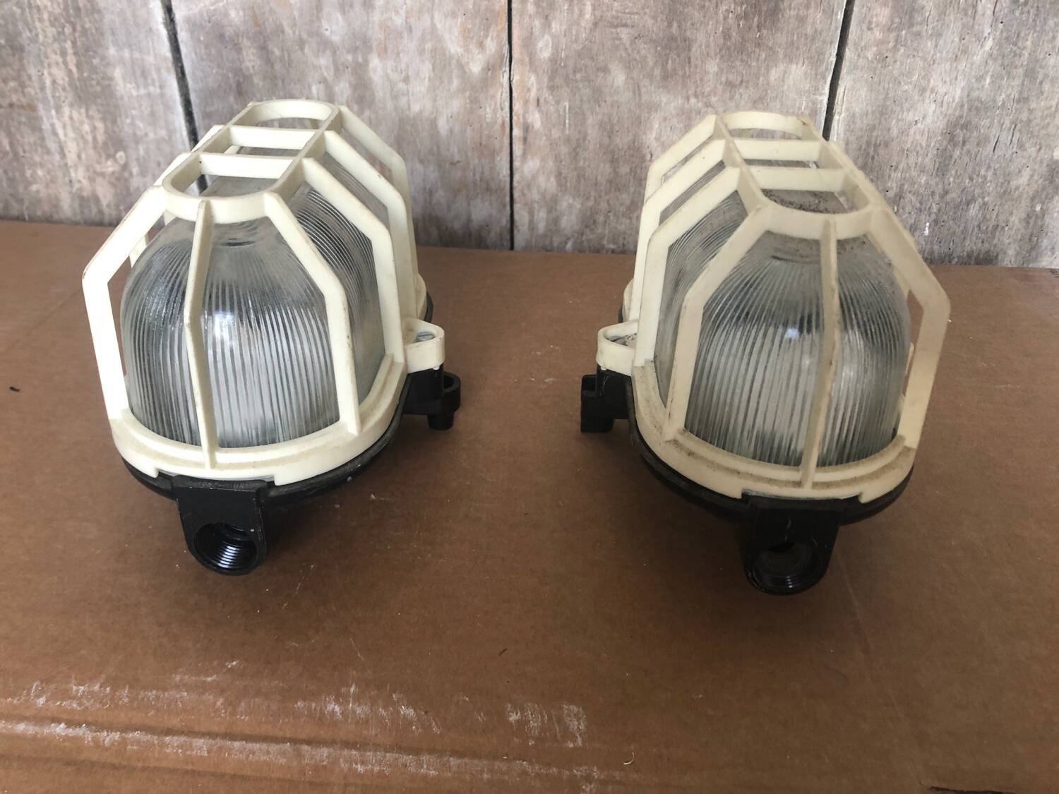 Pair Old Waterproof Bakelite Wall Lamp + Vintage White Plastic Reinforcement