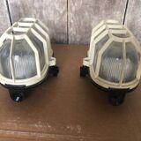 Pair Old Waterproof Bakelite Wall Lamp + Vintage White Plastic Reinforcement