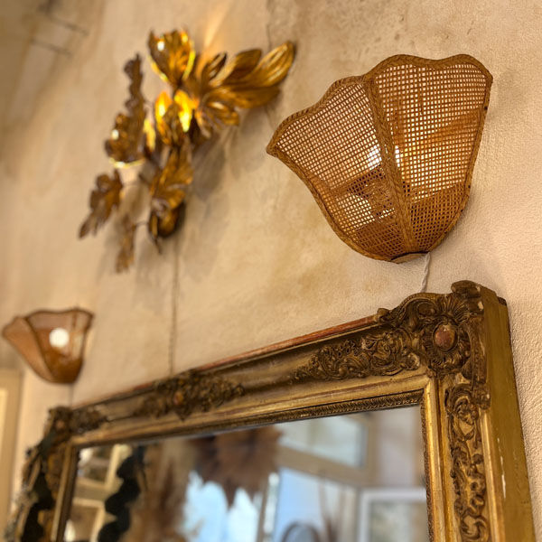 Pair of vintage rattan sconces