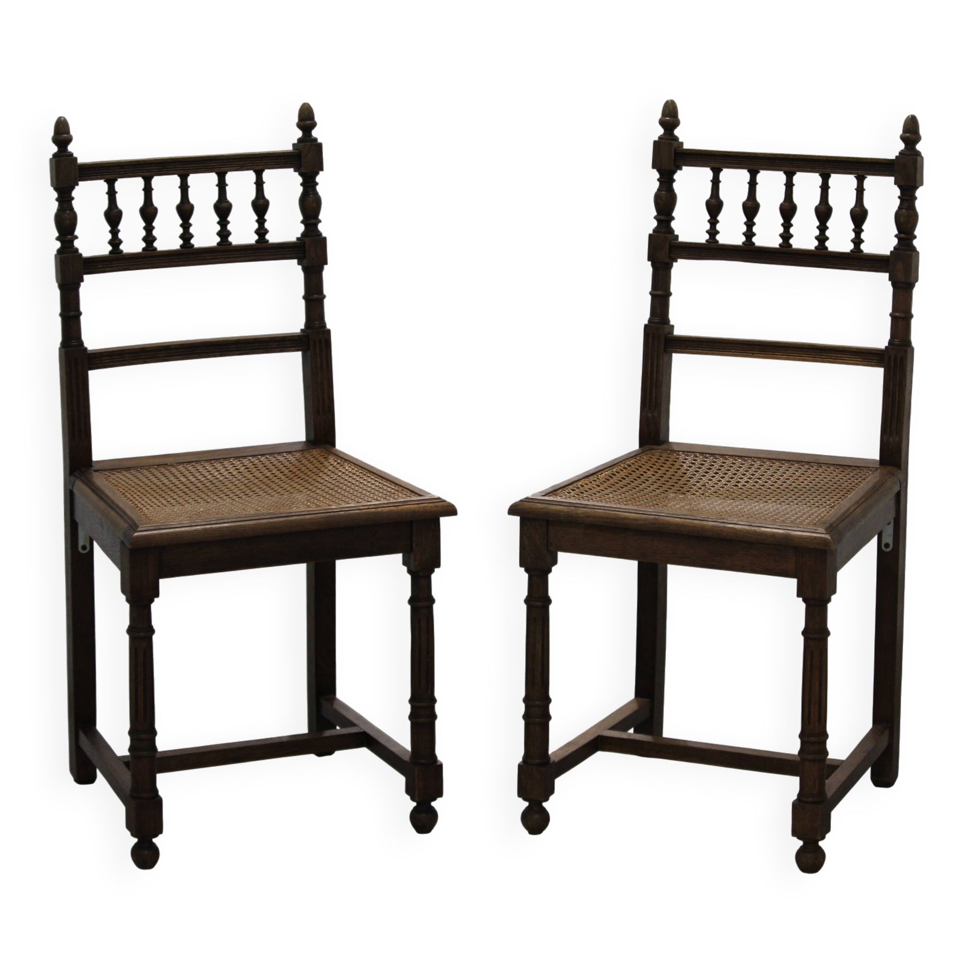 Pair of wooden caned chairs