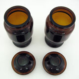 2 brown glass jars - Lever made in Belgium 1970