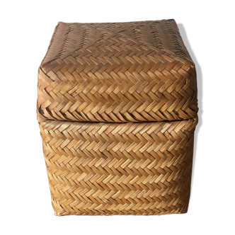 Boite en osier vintage carrée