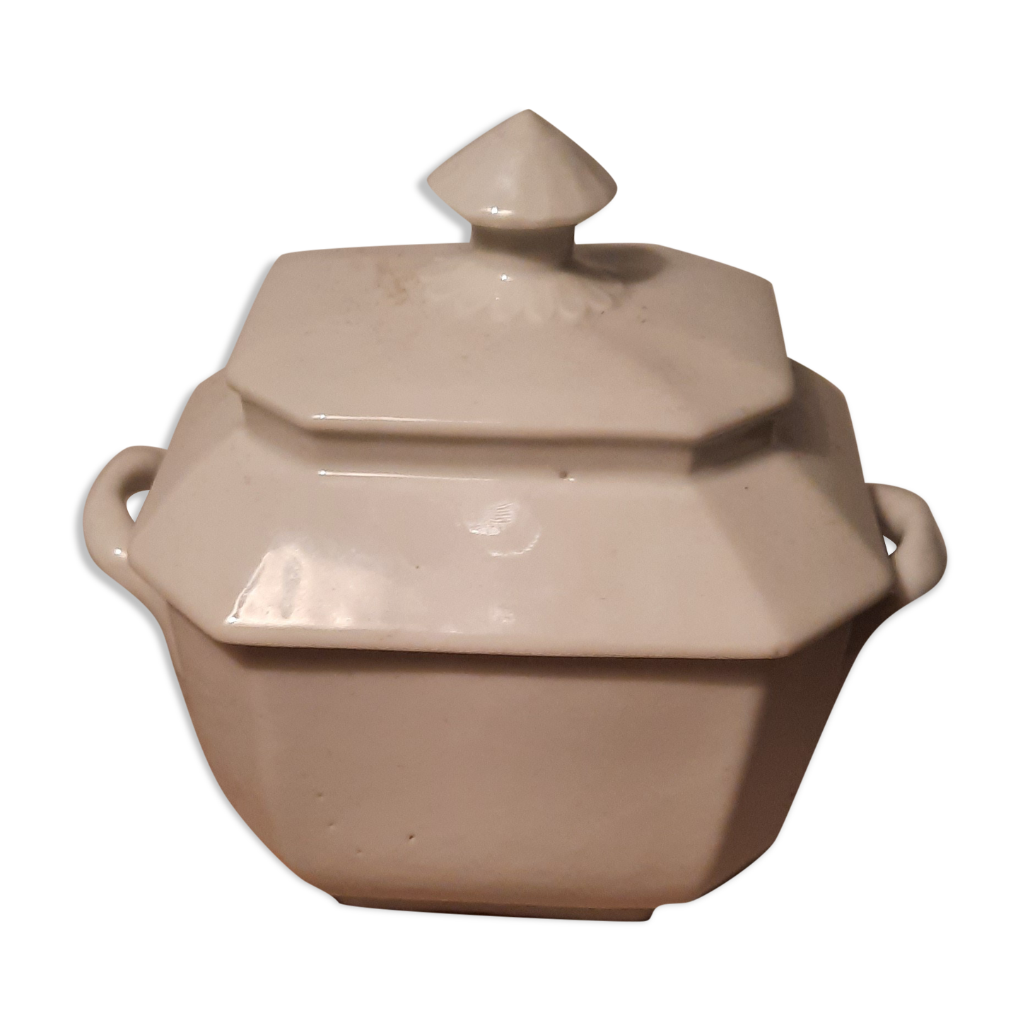 Old sugar bowl in white porcelain