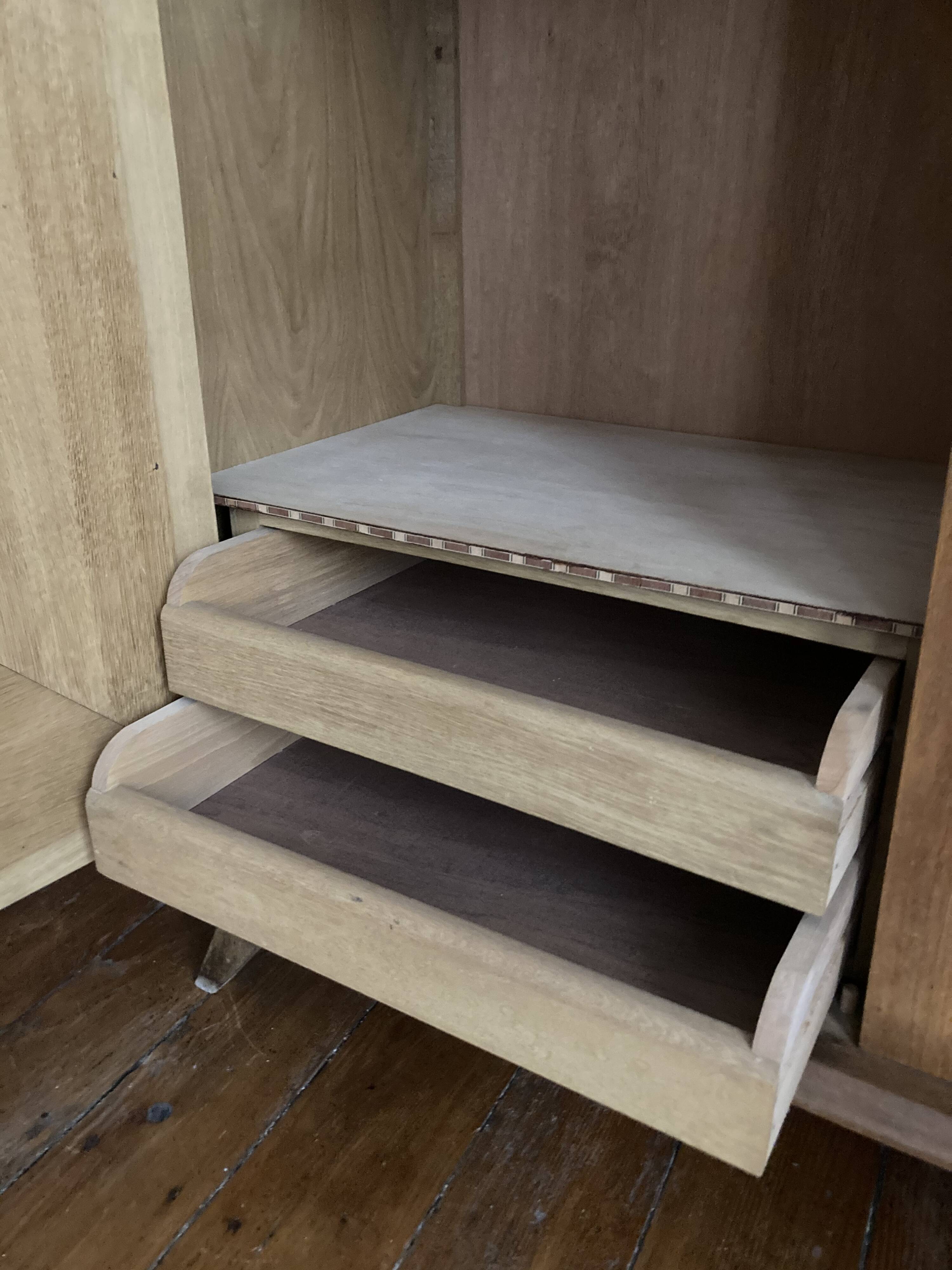 Rattan cabinet and vintage light oak