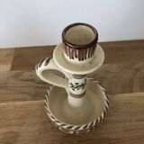 Set of two candlesticks/candle holders in orange and brown tones