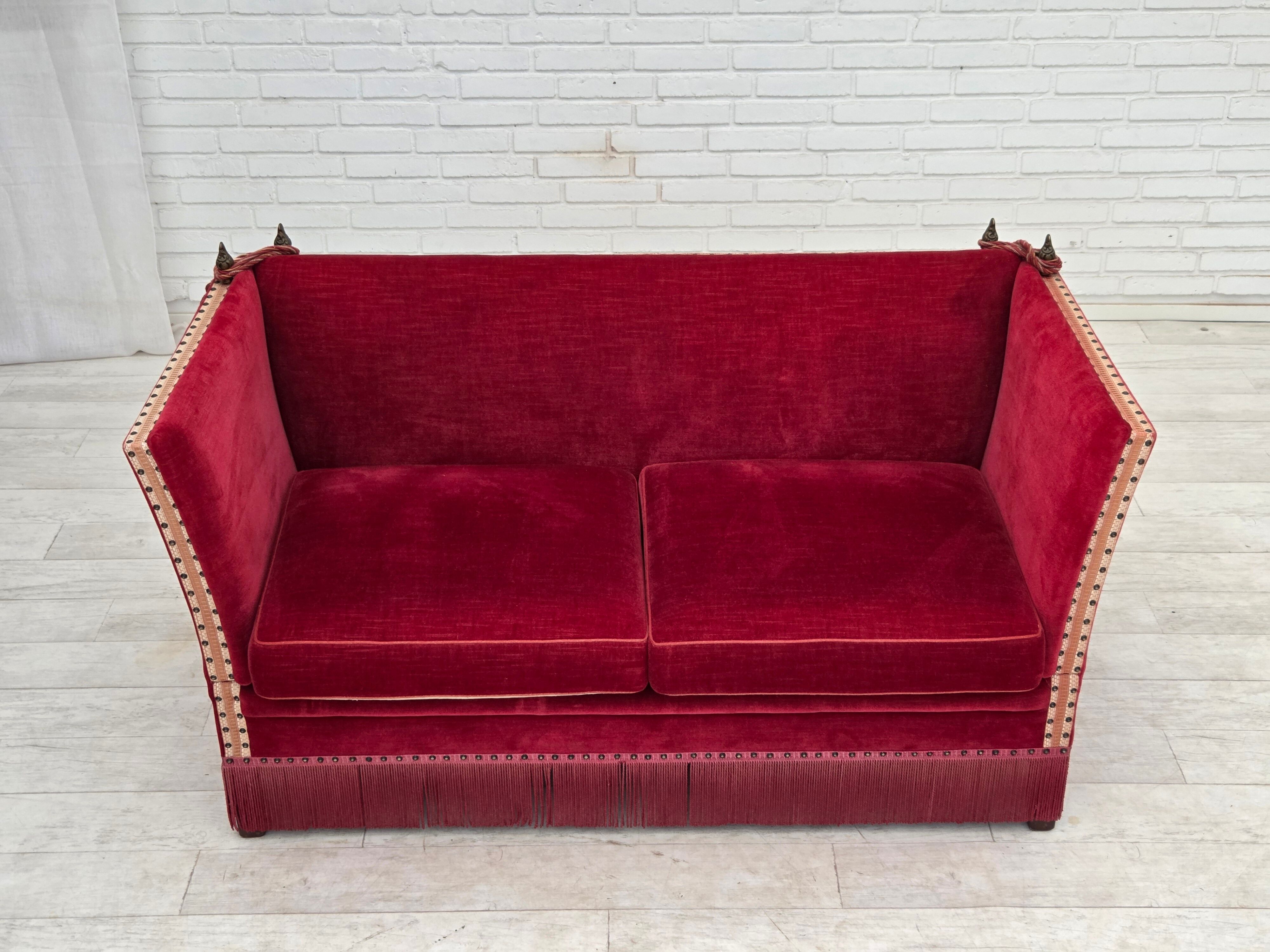 1970s, Danish 2-seater drop arm sofa, furniture velour.