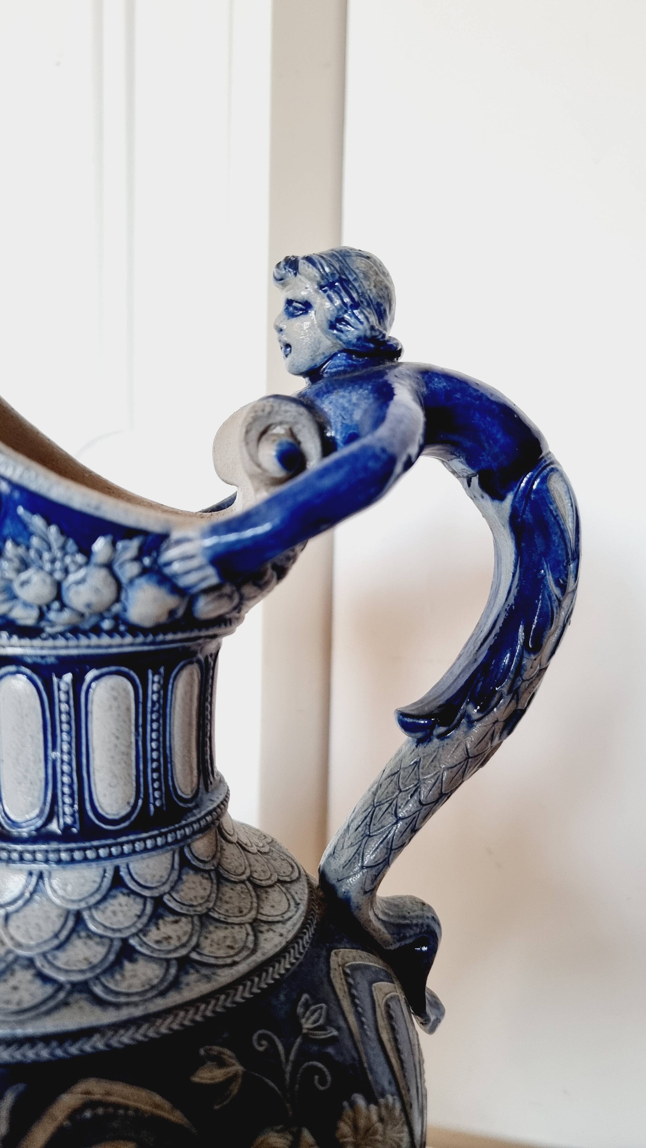 salt-glazed stoneware jug in German style, made by the prestigious house