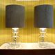 Set of 2 Glass & chrome table lamps with alcantara lampshades, 1960s