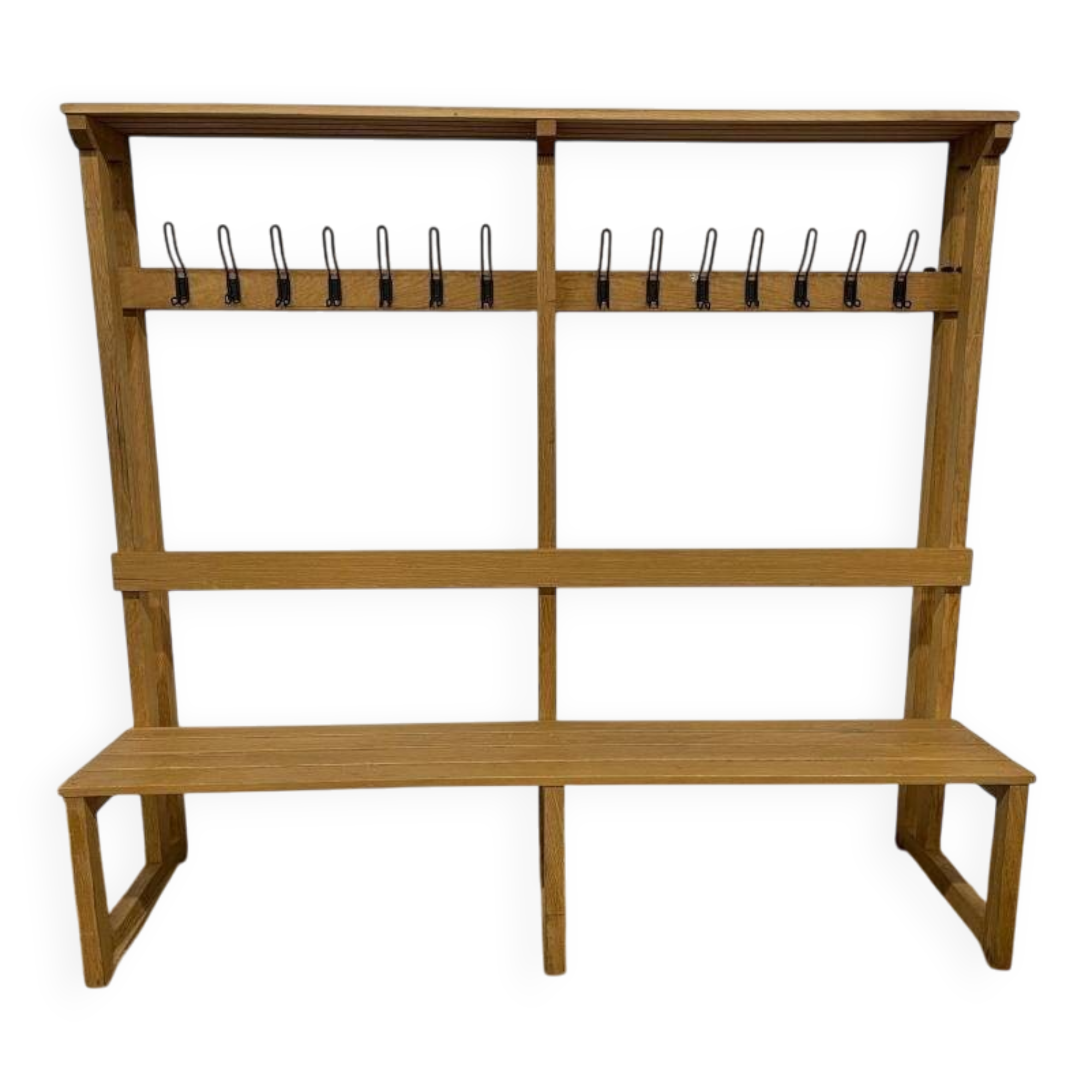 Vintage XL wooden coat rack with bench
